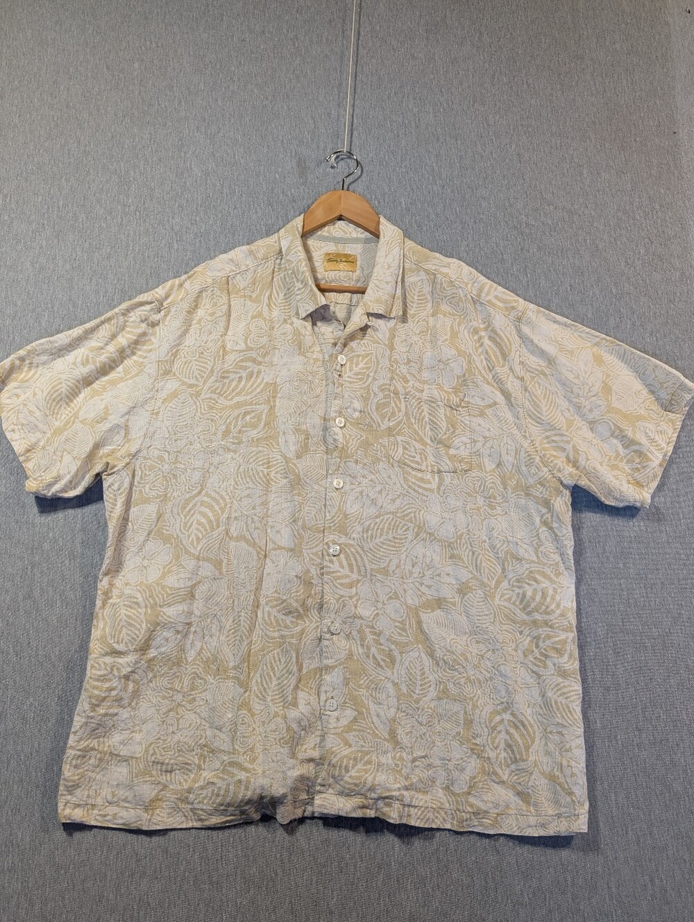 Tommy Bahama Hawaiian Linen Shirt Men's XXL Cream Tan
